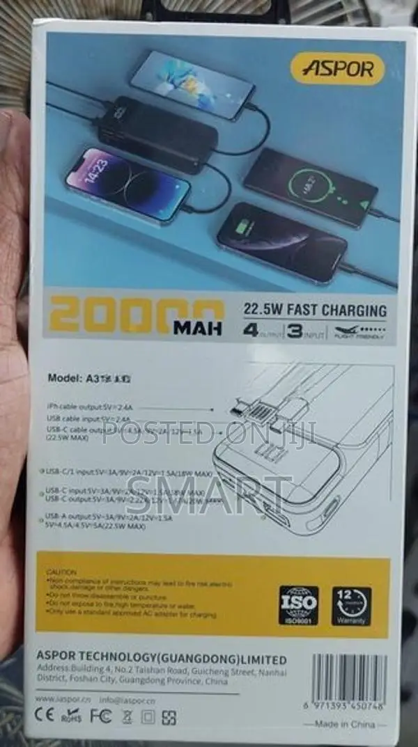 20000mAh 22.5W Fast Charging Power Bank