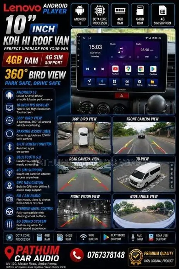 Toyota KDH HI ROOF ANDROID PLAYER 4GB WITH 4WAY SIM SUPPORT