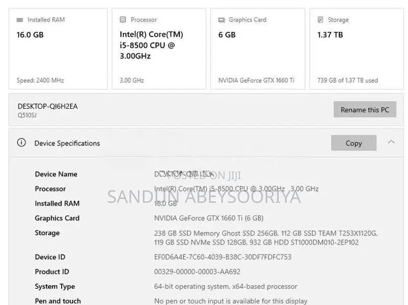 Gaming PC GTX 1660 Ti / 16GB RAM Core i5 8th Gen