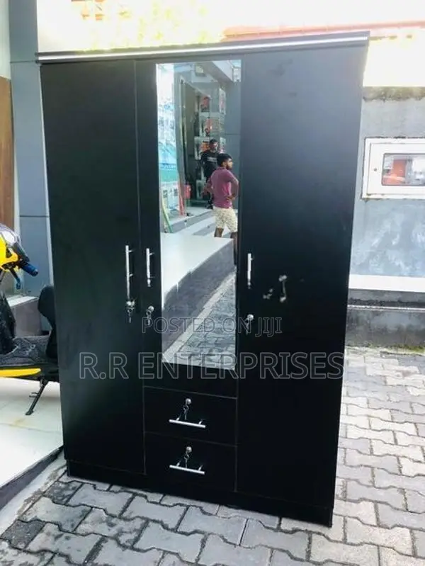 New 3 Door Black Melamine Wardrobes with Mirror