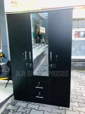 New 3 Door Black Melamine Wardrobes with Mirror