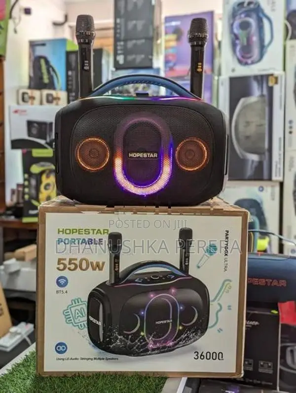 Hopestar Partybox Ultra High Power Speakers with Dual Mic (550W,AC/DC)