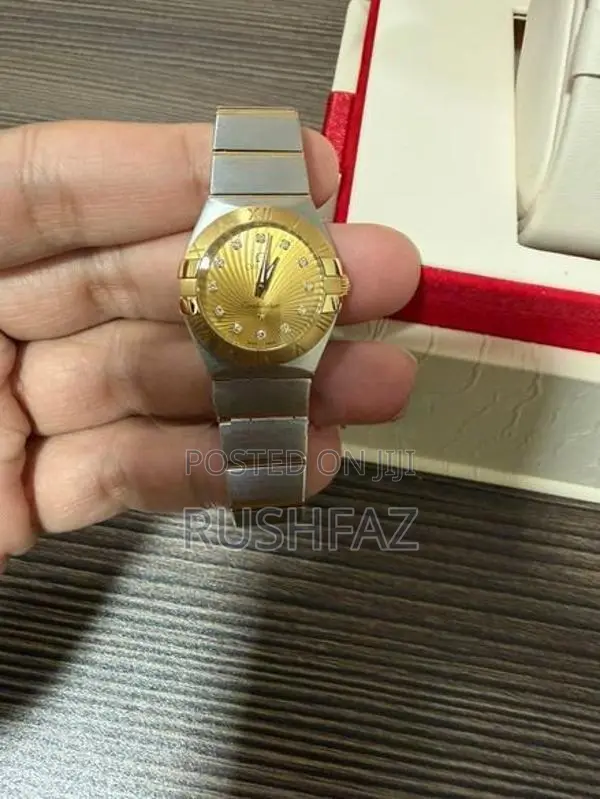 Ladies Omega Constellation Gold Steel Diamond Dial Watch