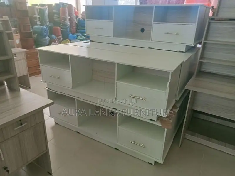 Melamine White TV Stand with Setup Cupboard 75