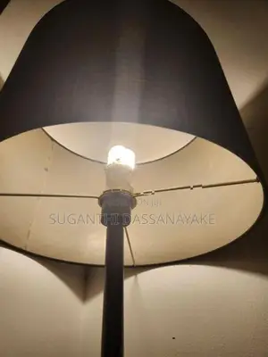Modern Black Floor Lamp with Textured Fabric Drum Shade