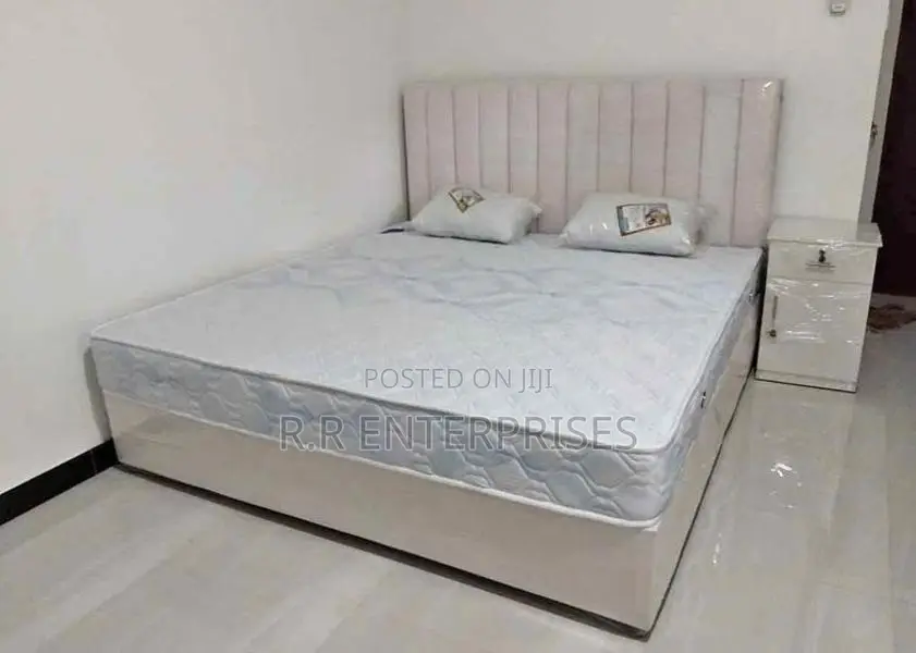 Luxury Cushion Divan Bed with Mattresses Bedside Cupboard
