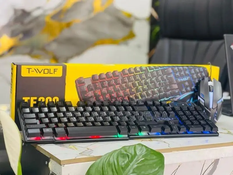 T-WOLF TF200 Gaming Rainbow Backlit RGB Wired Keyboard Mouse Combo