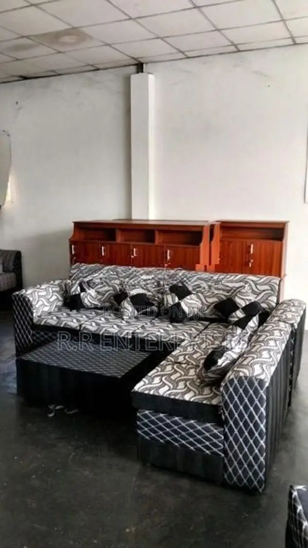 New L Fabric Sofa Set with Stool Pillow