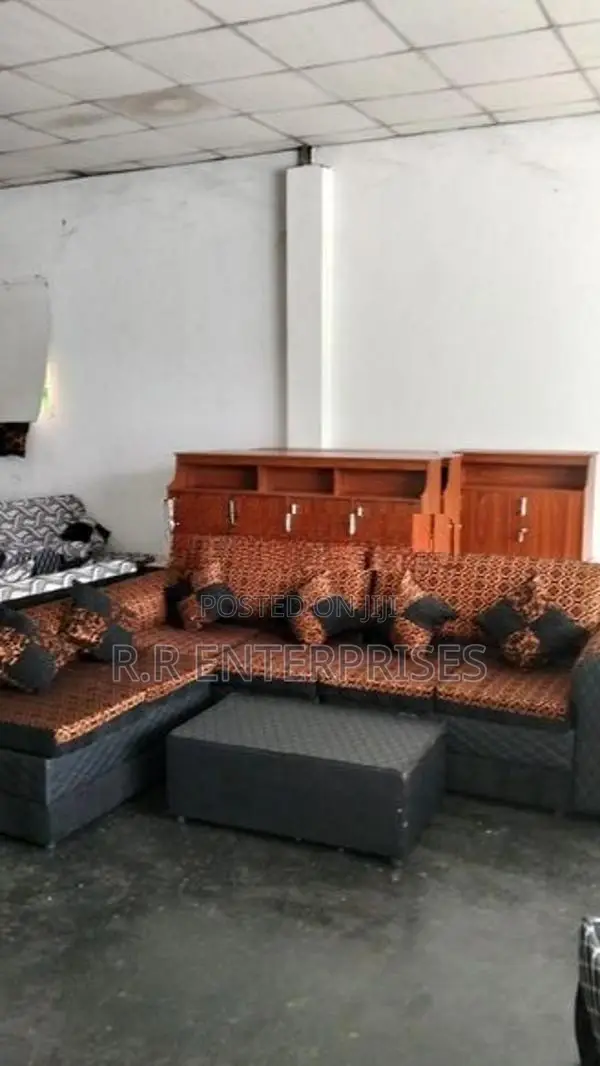 New L Fabric Sofa Set with Stool Pillow