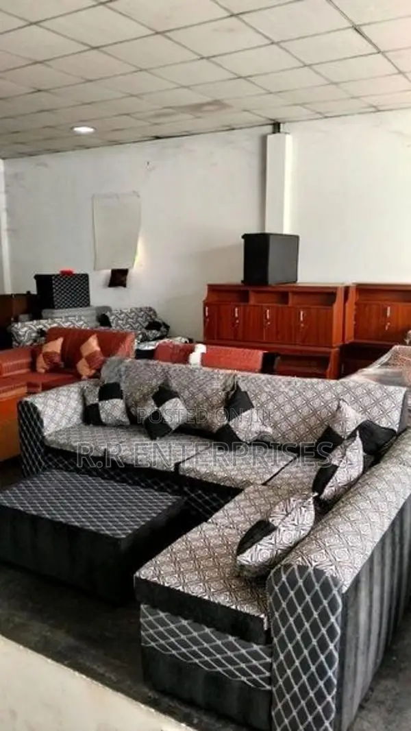 New L Fabric Sofa Set with Stool Pillow