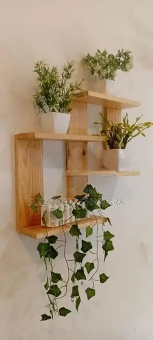 Wooden Floating Shelf with Flower Pots
