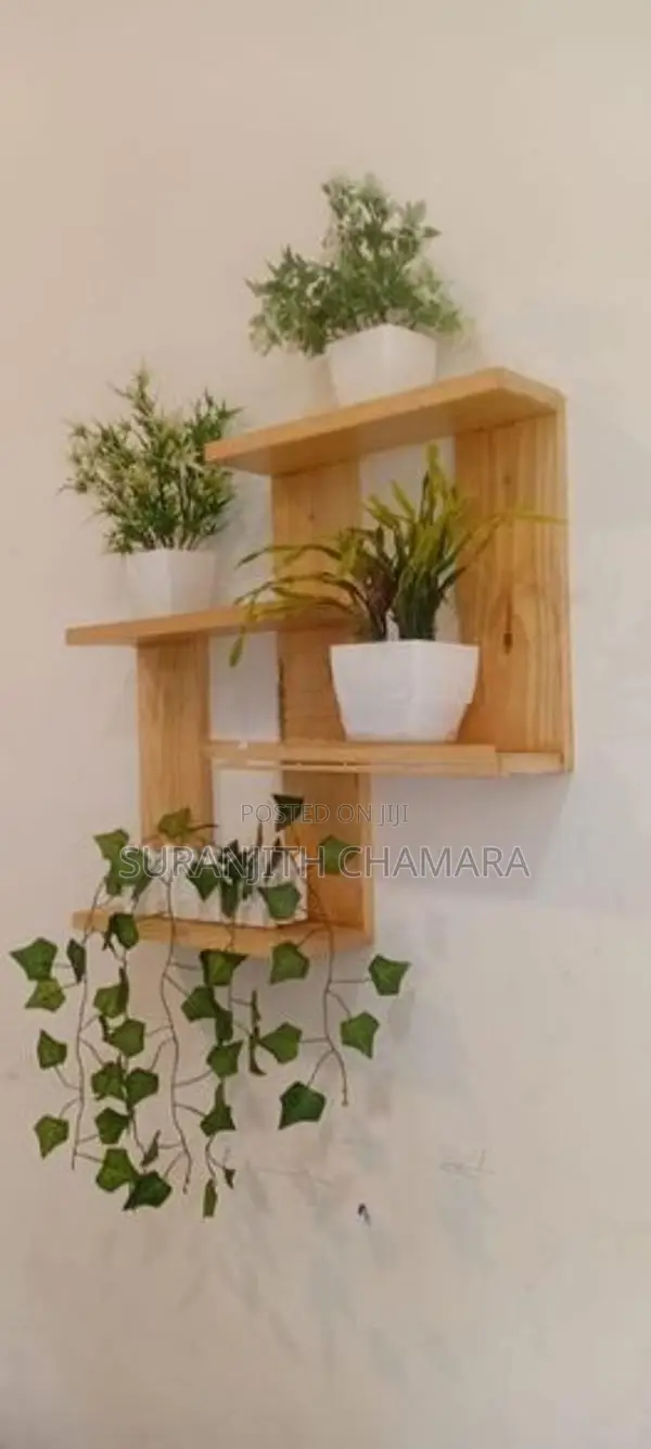 Wooden Floating Shelf with Flower Pots