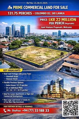 Prime 131.75 Perch Commercial Land for sale at Colombo 2