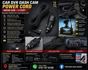 Car DVR Dash Cam Power Cord Micro USB 1A 11 Feet
