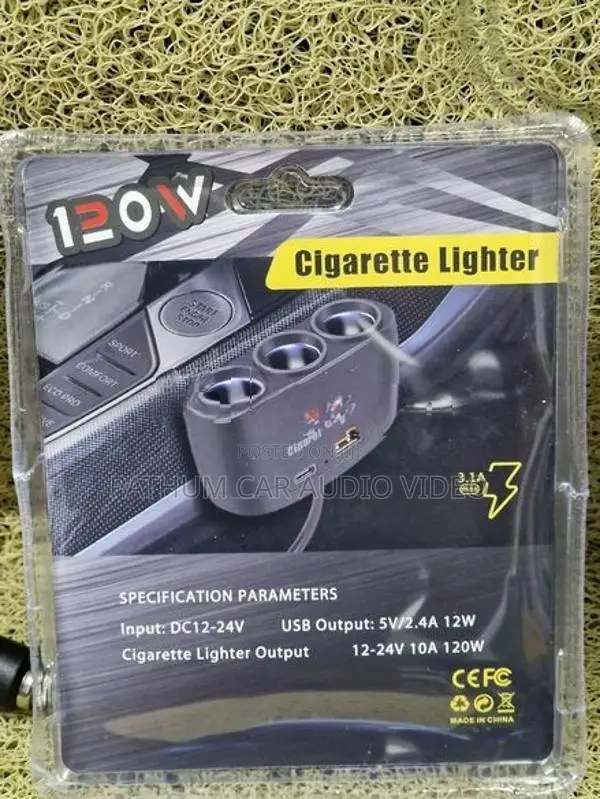 120W 3 Sockets With Fast Car Charger Type C USB