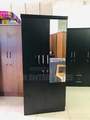 New 2D Black Melamine Wardrobes with Mirror