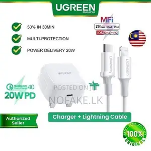 UGREEN 20W Type-C Apple Certified Charger Adapter & C to Lightning Cab