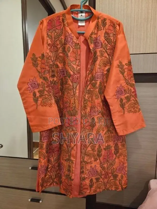 Hand-Embroidered Raw Silk Open-Front Jacket