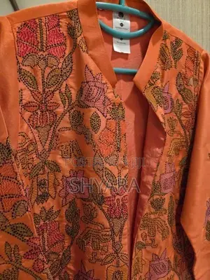 Hand-Embroidered Raw Silk Open-Front Jacket