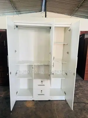 New Melamine 3 Door White Colour Cupboard Mirror Wardrobe 6*4 Ft