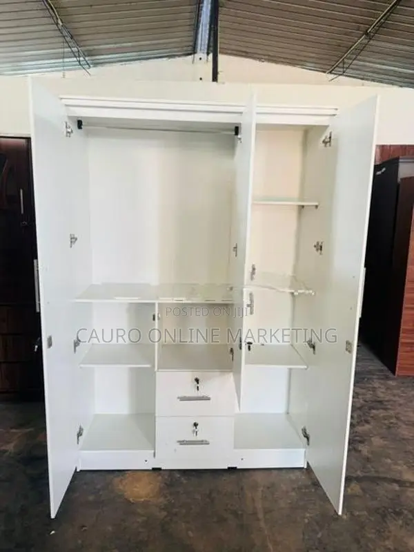 New Melamine 3 Door White Colour Cupboard Mirror Wardrobe 6*4 Ft