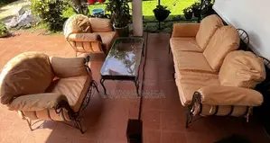 Elegant Brass Indoor Patio Lounge Set with Glass Coffee Table