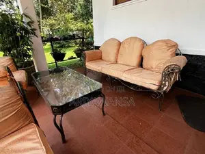 Elegant Brass Indoor Patio Lounge Set with Glass Coffee Table