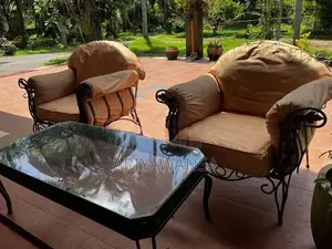 Elegant Brass Indoor Patio Lounge Set with Glass Coffee Table