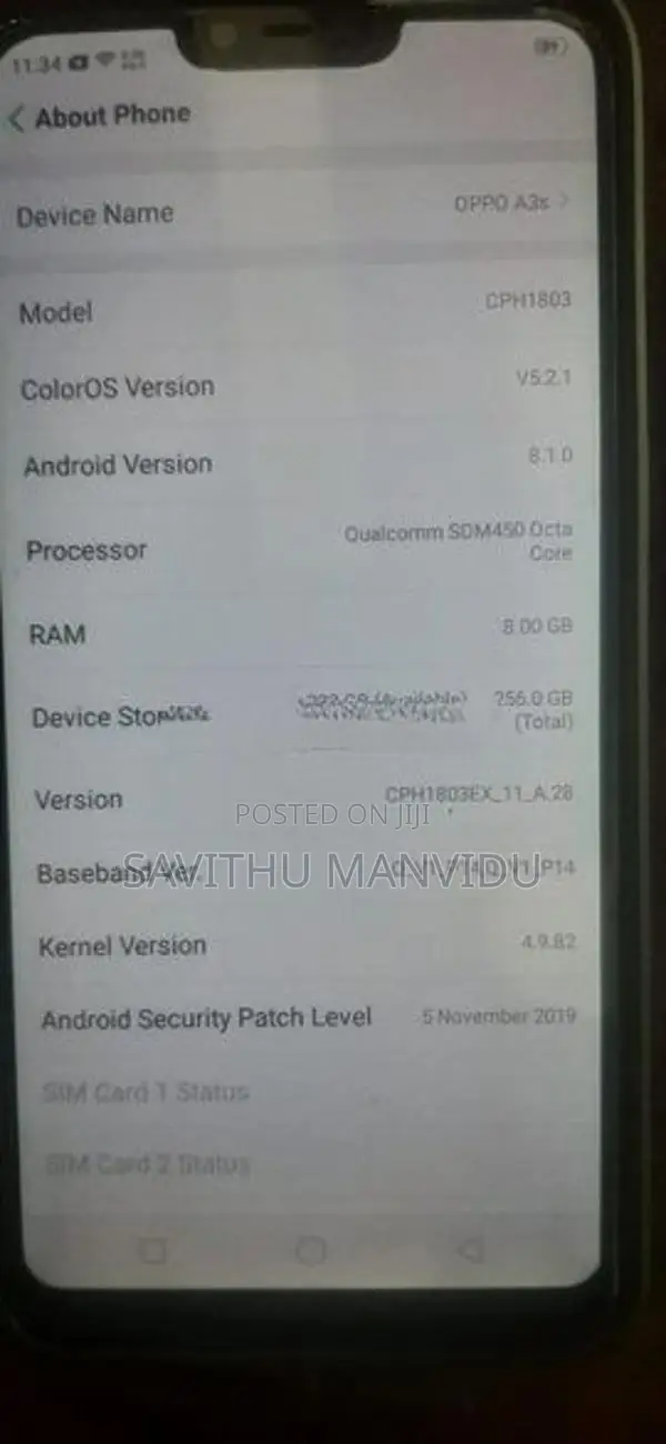 Oppo A3s 128GB (Used)