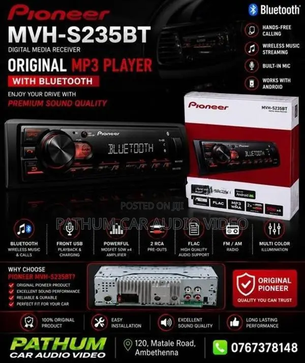 Car Size Pioneer MVH-S235BT Mp3 Player With USB