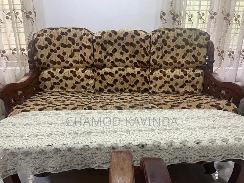 Solid Sri Lankan Teak Hand-Carved Living Room Sofa Set
