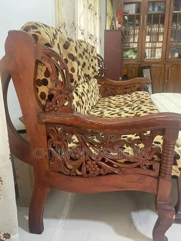 Solid Sri Lankan Teak Hand-Carved Living Room Sofa Set