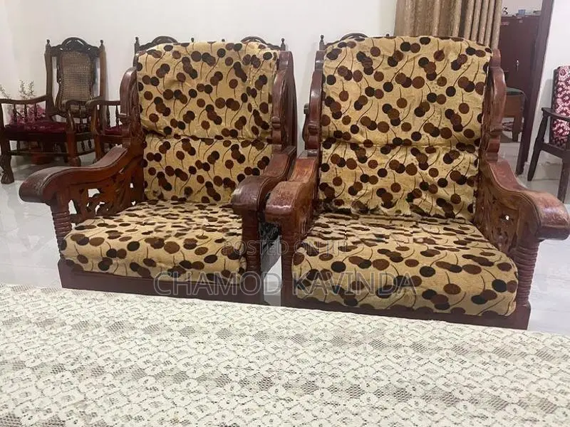 Solid Sri Lankan Teak Hand-Carved Living Room Sofa Set