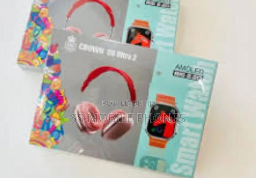 Crown Amoled Smart Watch Head Phone Combo