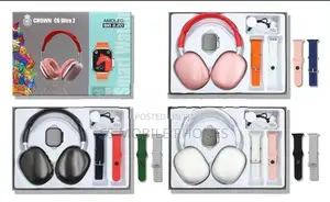 Crown Amoled Smart Watch Head Phone Combo