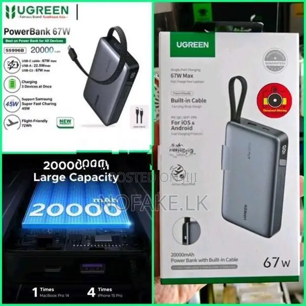 Ugreen 67W 20000mAh in Built Type C Cable Power Bank