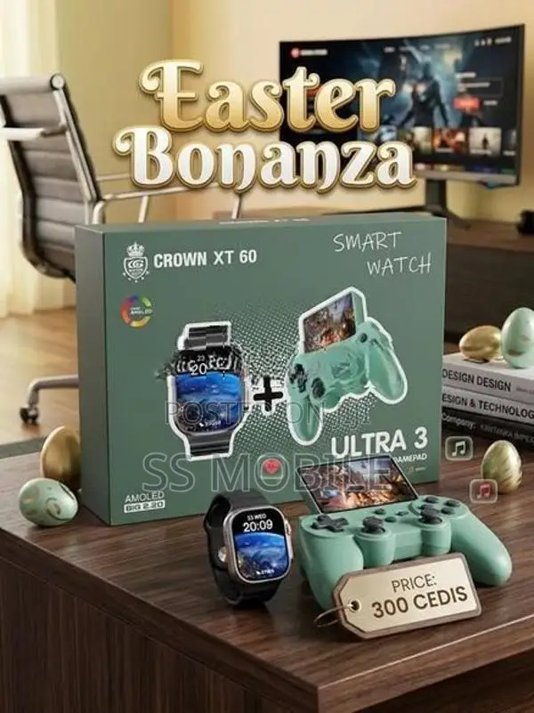 Crown XT60 Smart Watch + Ultra 3 Gamepad with Retro Games