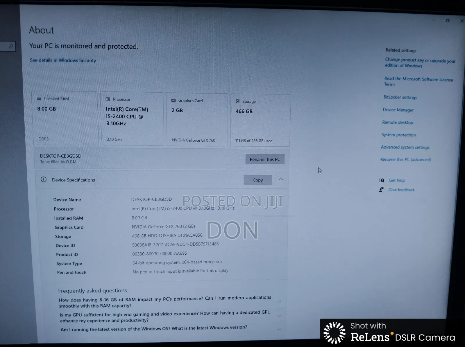 Desktop Computer 8GB Intel Core i5 HDD 500GB
