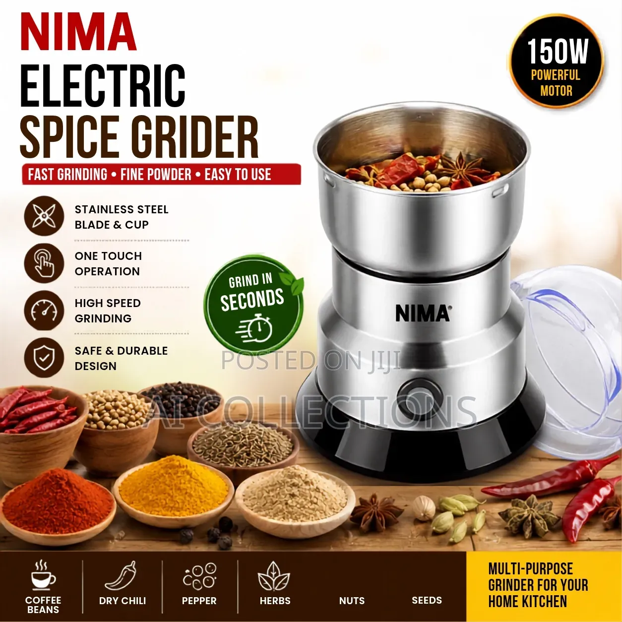 Nima Electric Spice Grinder 150w Stainless Steel Coffee Grinder