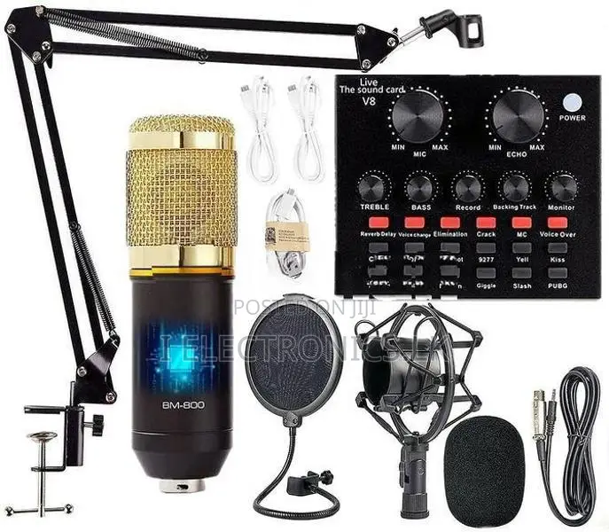 V8 Sound Card + BM800 Mic Set Condenser Microphone Live