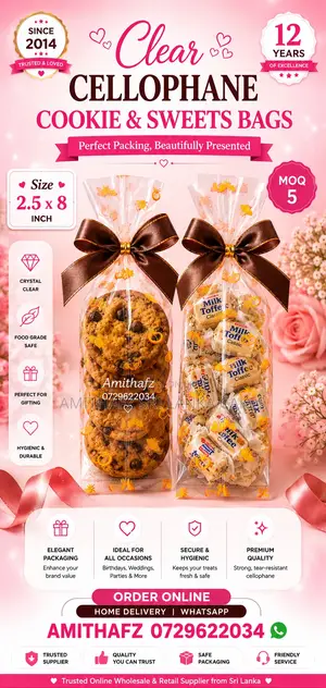 Transparent Cellophane Cookie Bags Food-Safe Treat Packaging Sri Lanka