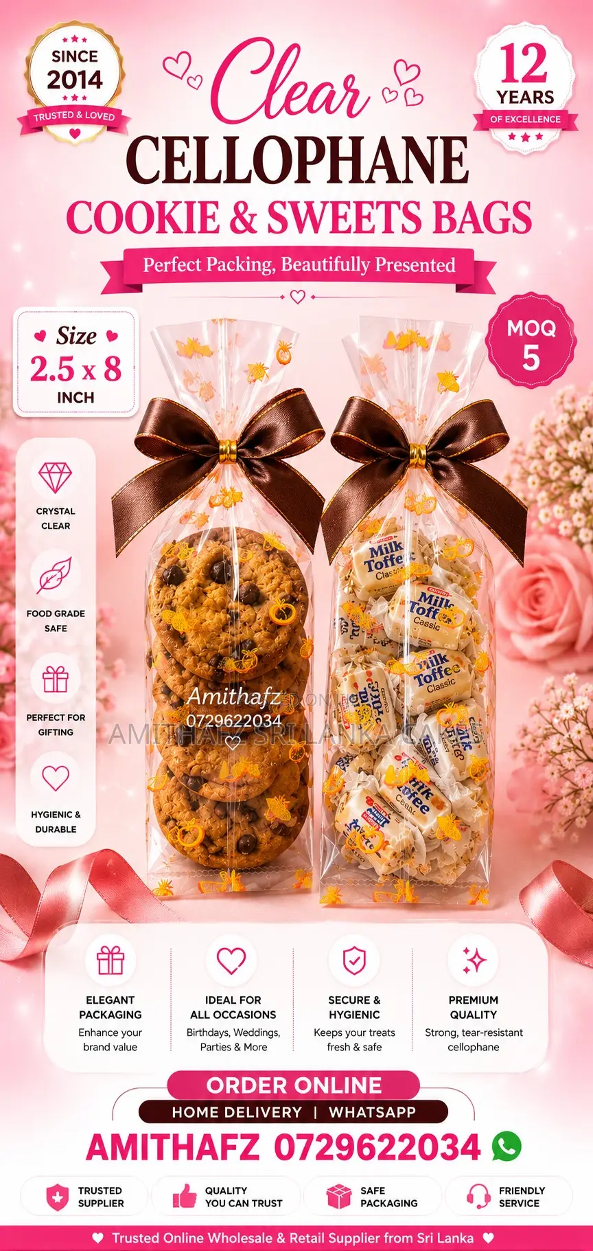 Transparent Cellophane Cookie Bags Food-Safe Treat Packaging Sri Lanka