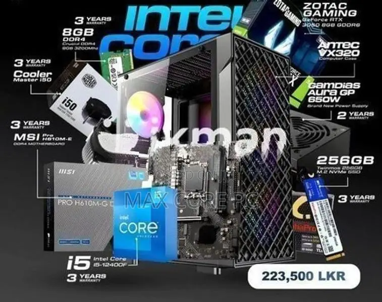 Core i5 12TH GEN 8GB RAM 256GB M.2 SSD Zotac RTX 3050