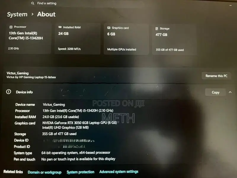 HP Victus i5 13th Gen 24GB RAM RTX 3050/6GB 512GB NVME