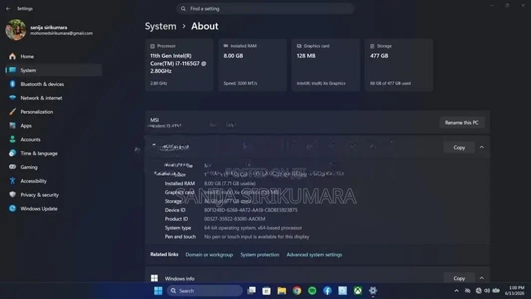 MSI Modern 15 A11M Laptop