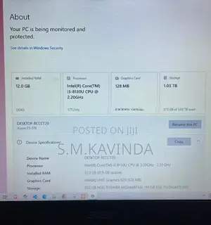 Acer i3 8thGen Laptop 12GB RAM NVMe