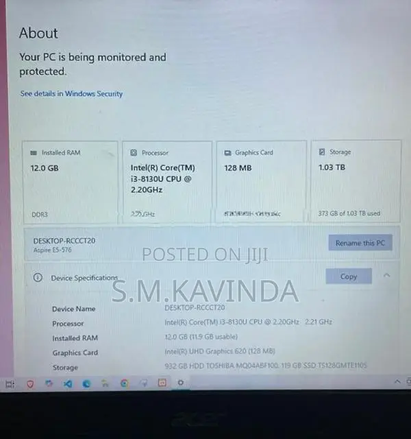 Acer i3 8thGen Laptop 12GB RAM NVMe