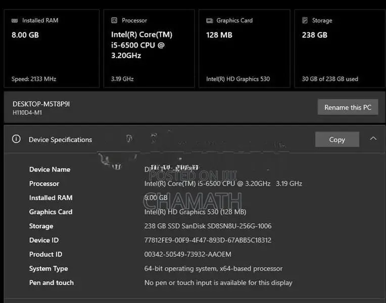I5 6th Gen Full Set Pc