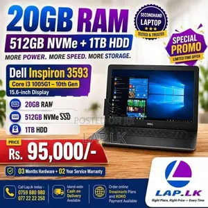 20GB RAM + 512GB SSD 1TB HDD Dell Core i3 1005G1 10th GEN Laptop 15.6"