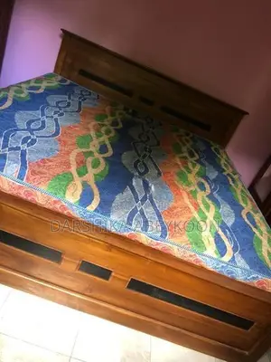 King Size Teak Wood Bed (6 ft × 6 ft) with Mattress